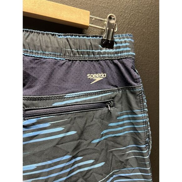 Speedo Men's Swim Trunks Shorts Sz L Blue Lined Pockets Beach Surf Bathing Suit - Picture 4 of 5